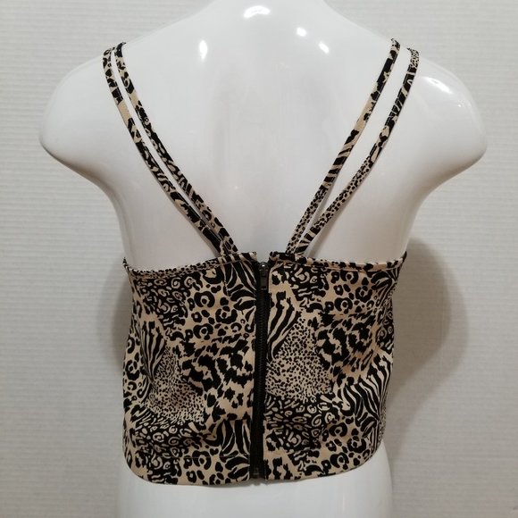 Silence + Noise top Small leopard cheetah animal print exposed zipper back crop - Picture 3 of 12